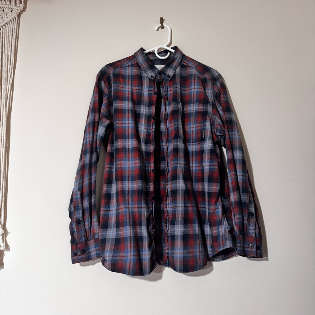 Columbia Men's Casual Plaid Shirt - Red And Blue | 100% Cotton | M